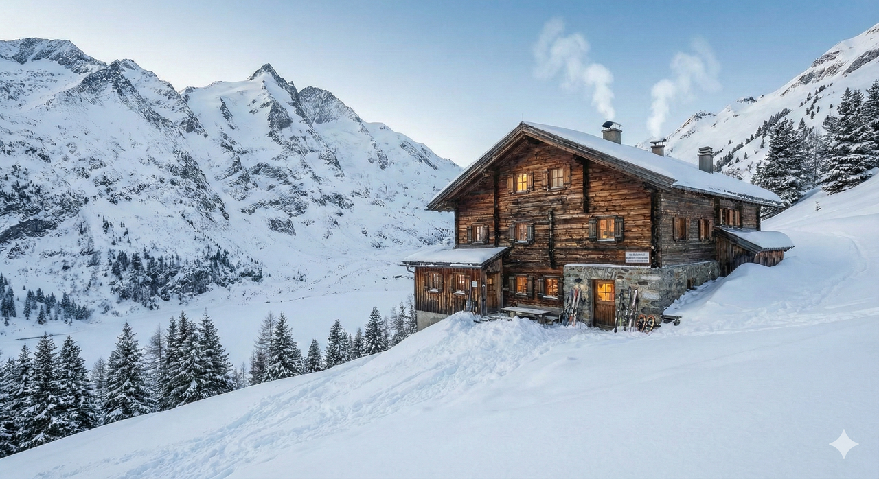 Verschneite Hütte